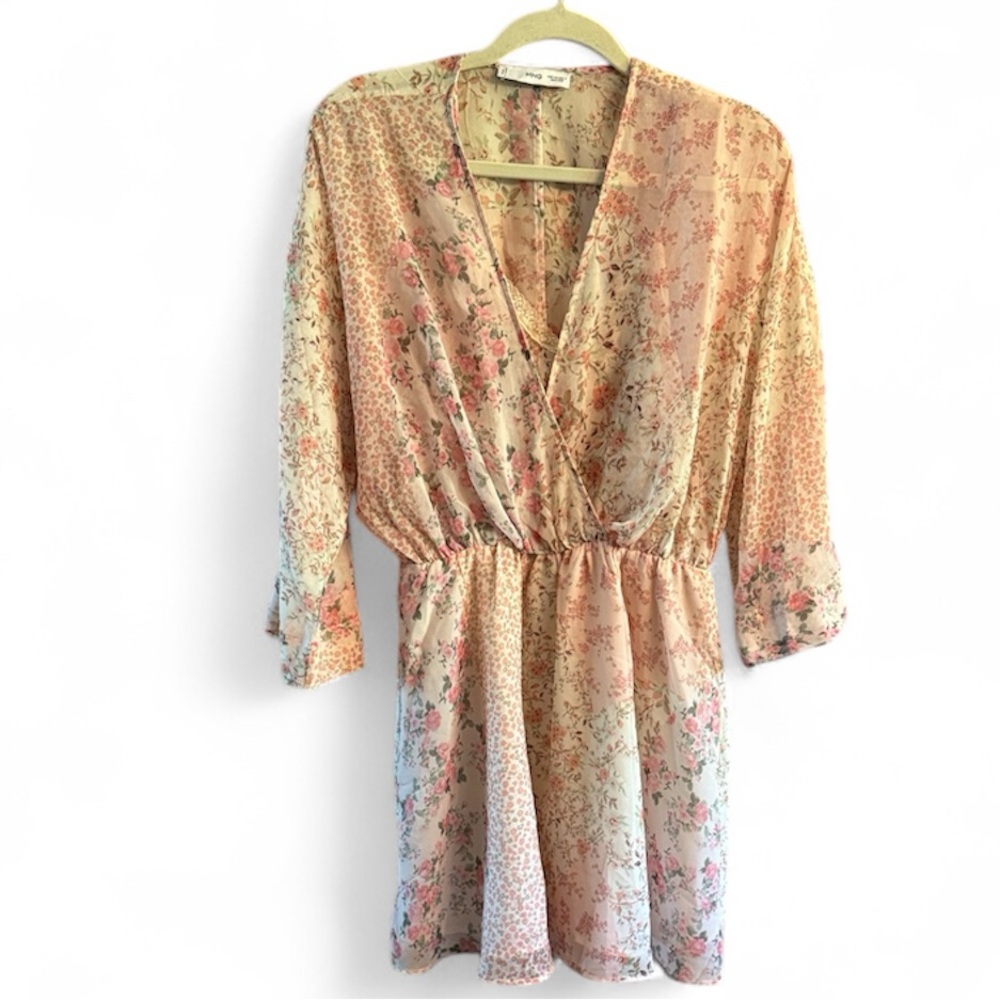 Mango Women’s Cuca Floral Pink Cream Leopard Mini Dress size 2